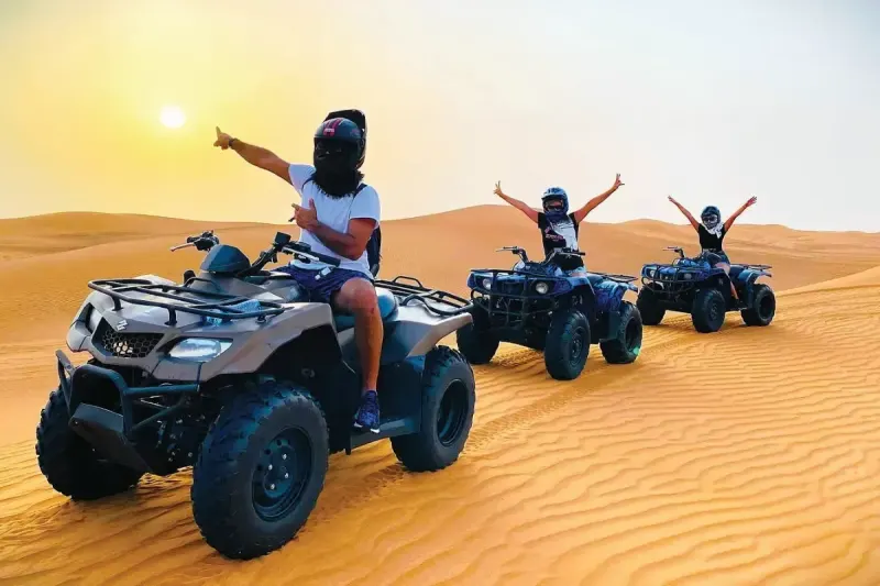 Group of riders on a 1 hour ATV quad bike tour in the Dubai desert